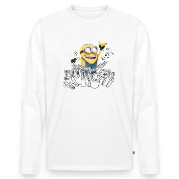 Minions With Banana My Favourite Subject Is Lunch! - Men's Premium Organic Long Sleeve Shirt - white - Front - Nico (187cm)
