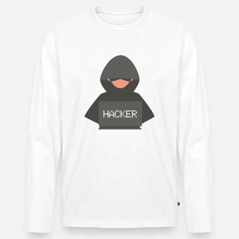 Hacker Coder Programmierer Entwickler Black Hat - Männer Premium Bio Langarmshirt - Weiß