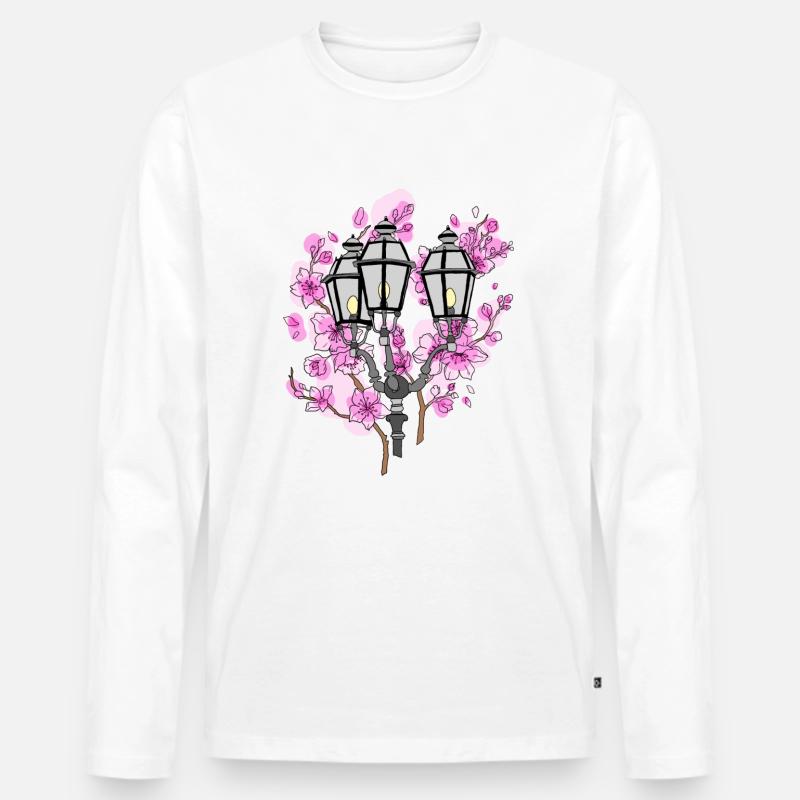 Cherry Blossom Lantern - Männer Premium Bio Langarmshirt - Weiß