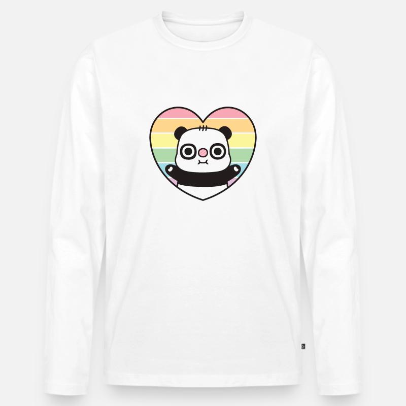 Süßes Panda Regenbogenherz - Männer Premium Bio Langarmshirt - Weiß