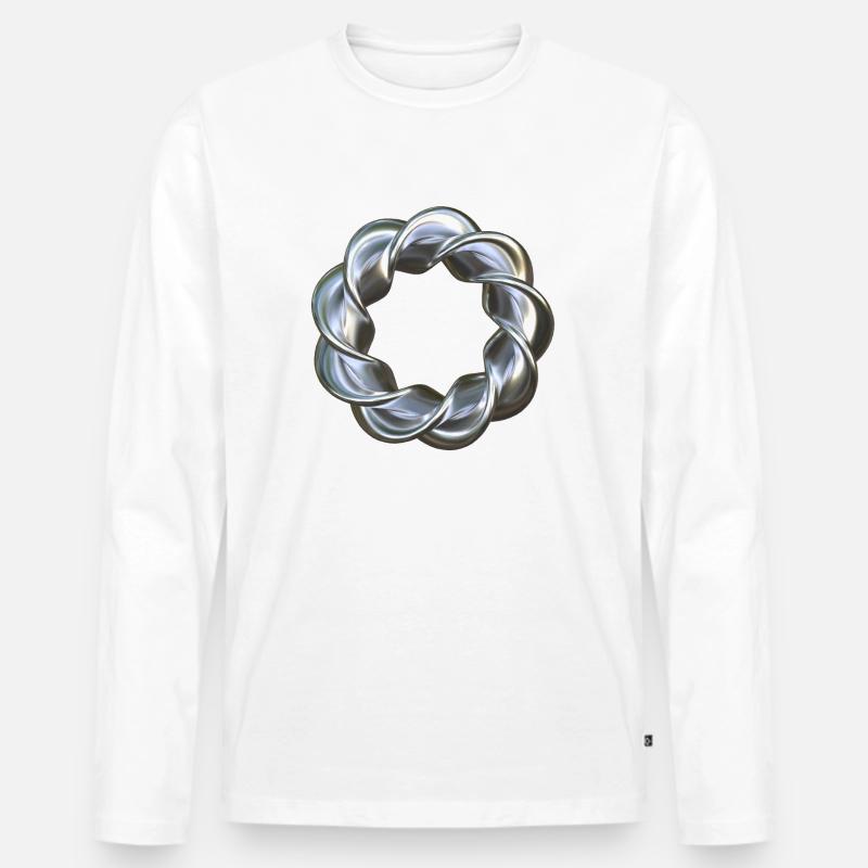 Gedrehter 3D Ring Silber - Männer Premium Bio Langarmshirt - Weiß
