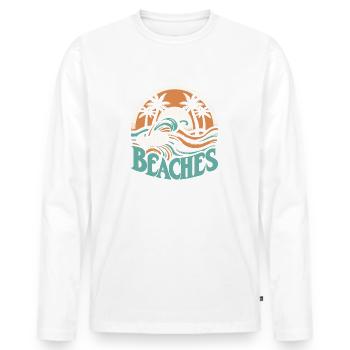 Funny Hello Beaches Retro Groovy Vibes - Men's Premium Organic Long Sleeve Shirt - white - Front - Nico (187cm)