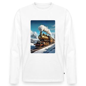 Steampunk Winterlandschaft Dampflok 1.6 - Männer Premium Bio Langarmshirt - Weiß - Vorne - Nico (187cm)