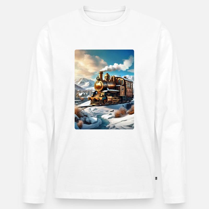 Steampunk Winterlandschaft Dampflok 1.2 - Männer Premium Bio Langarmshirt - Weiß