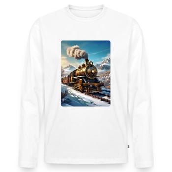 Steampunk Winterlandschaft Dampflok 1.4 - Männer Premium Bio Langarmshirt - Weiß - Vorne - Nico (187cm)
