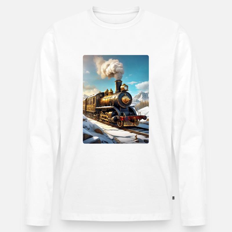 Steampunk Winterlandschaft Dampflok 1.8 - Männer Premium Bio Langarmshirt - Weiß