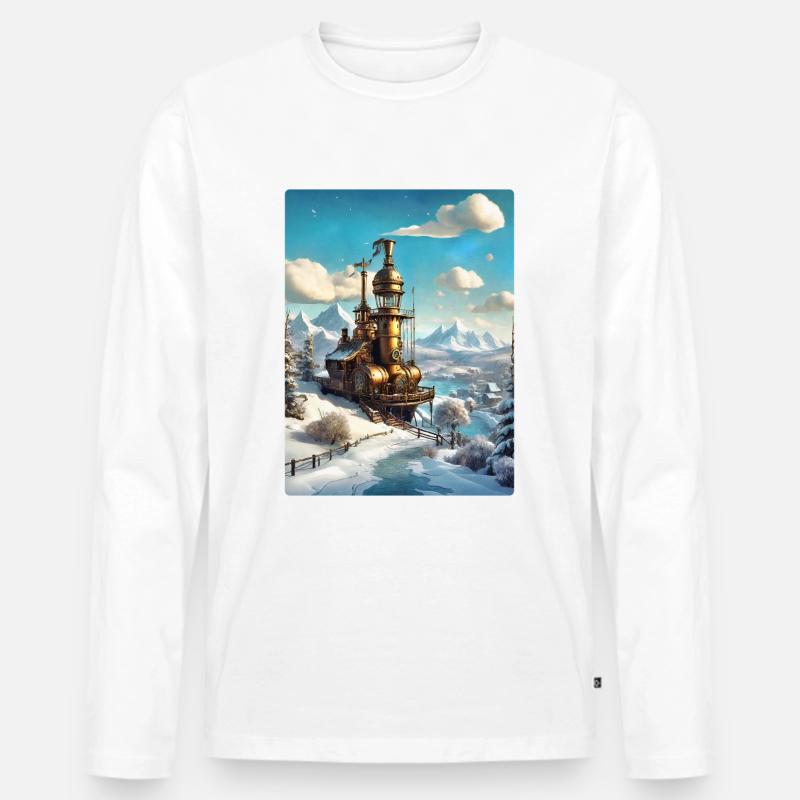 Steampunk Winterlandschaft 1.5 - Männer Premium Bio Langarmshirt - Weiß