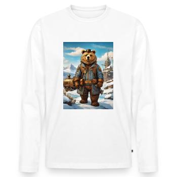 Steampunk Winter Landscape Bear 1.4 - Men's Premium Organic Long Sleeve Shirt - white - Front - Nico (187cm)