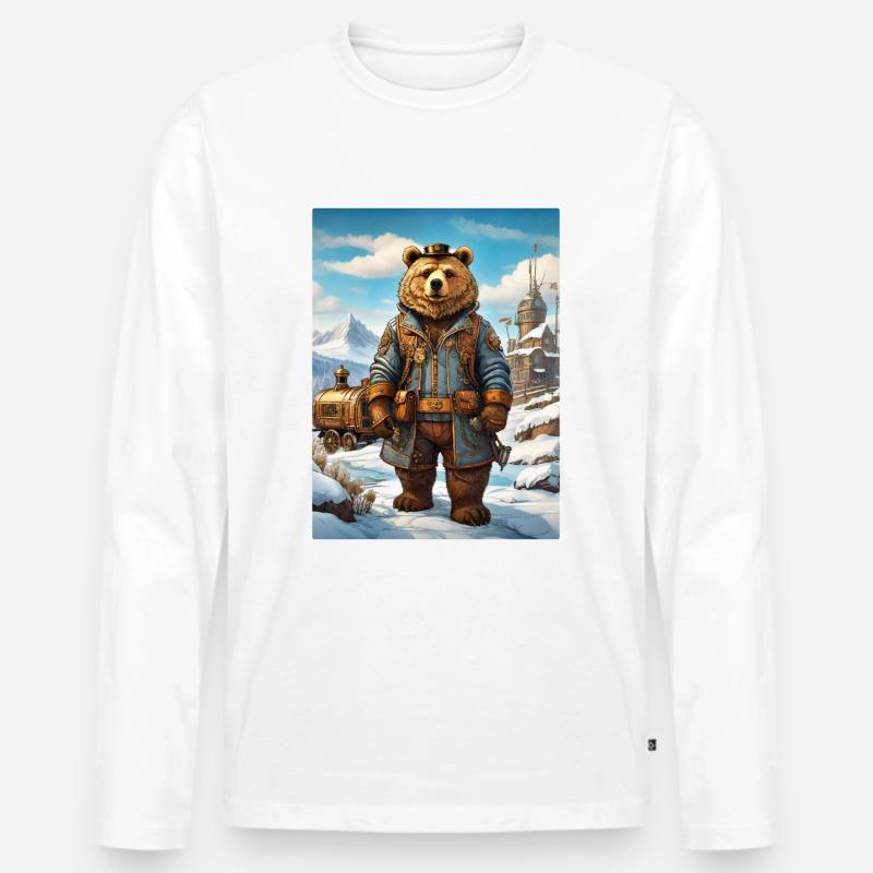 Steampunk Winterlandschaft Bär 1.4 - Männer Premium Bio Langarmshirt - Weiß