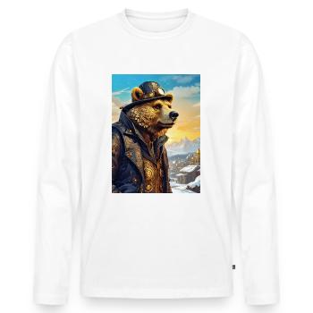 Steampunk Winter Landscape Bear 1.5 - Men's Premium Organic Long Sleeve Shirt - white - Front - Nico (187cm)