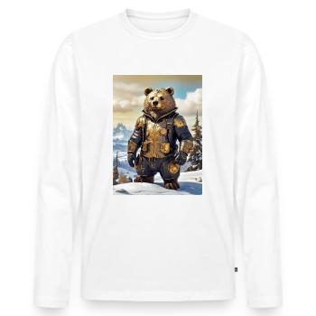 Steampunk Winter Landscape Bear 1.3 - Men's Premium Organic Long Sleeve Shirt - white - Front - Nico (187cm)