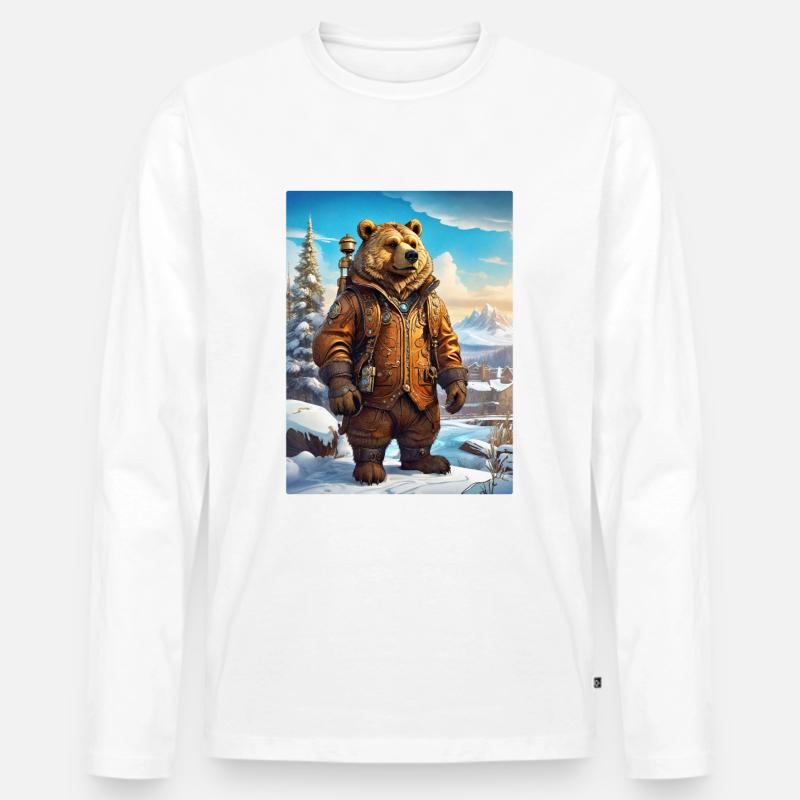Steampunk Winterlandschaft Bär 1.8 - Männer Premium Bio Langarmshirt - Weiß