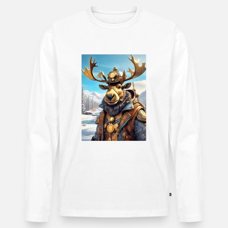 Steampunk Winterlandschaft Elch 1.3 - Männer Premium Bio Langarmshirt - Weiß