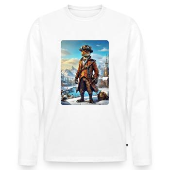 Steampunk paysage d’hiver Dino 1.14 - T-shirt manches longues Premium bio Homme - blanc - Devant - Nico (187cm)
