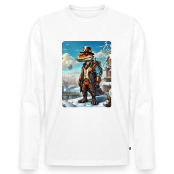 Steampunk paysage d’hiver Dino 1.10 - T-shirt manches longues Premium bio Homme - blanc - Devant - Nico (187cm)