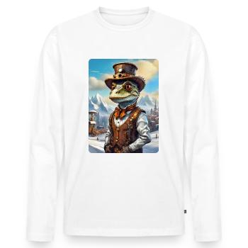 Steampunk paysage d’hiver Dino 1.16 - T-shirt manches longues Premium bio Homme - blanc - Devant - Nico (187cm)