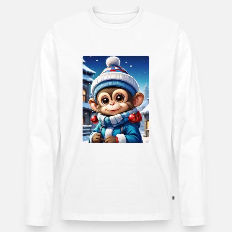 Anime Winterlandschaft Affe 1.5 - Männer Premium Bio Langarmshirt - Weiß