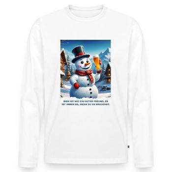 Christmas Snowman Beer 2.11 - Men's Premium Organic Long Sleeve Shirt - white - Front - Nico (187cm)