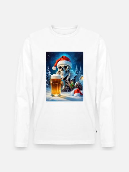 Weihnachten Skull Bier 1.2 - Männer Premium Bio Langarmshirt - Weiß