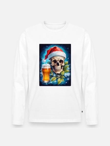 Weihnachten Skull Bier 1.3 - Männer Premium Bio Langarmshirt - Weiß