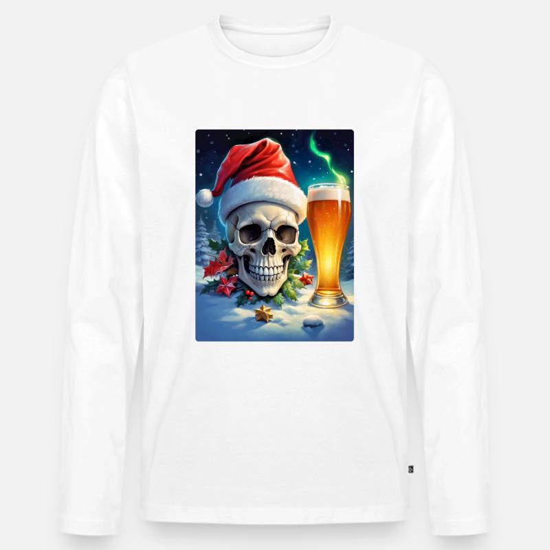 Weihnachten Skull Bier 1.11 - Männer Premium Bio Langarmshirt - Weiß