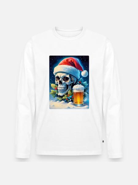 Weihnachten Skull Bier 1.7 - Männer Premium Bio Langarmshirt - Weiß