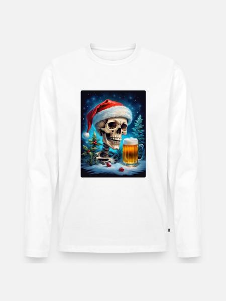 Weihnachten Skull Bier 1.5 - Männer Premium Bio Langarmshirt - Weiß