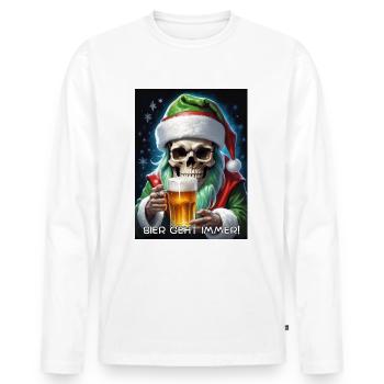Weihnachten Skull Bier 2.4 - Männer Premium Bio Langarmshirt - Weiß - Vorne - Nico (187cm)