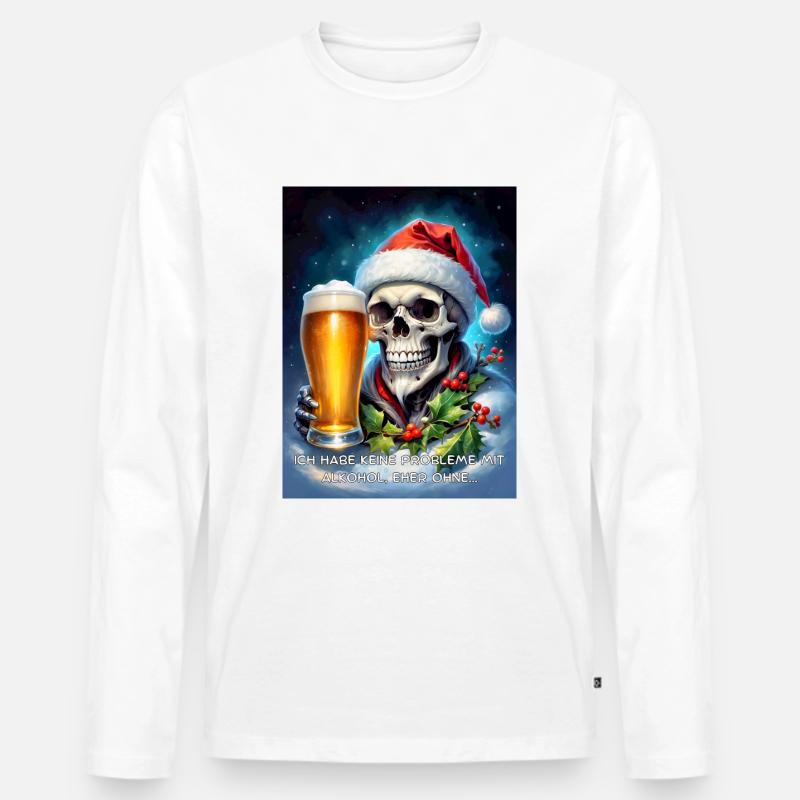 Weihnachten Skull Bier 2.7 - Männer Premium Bio Langarmshirt - Weiß