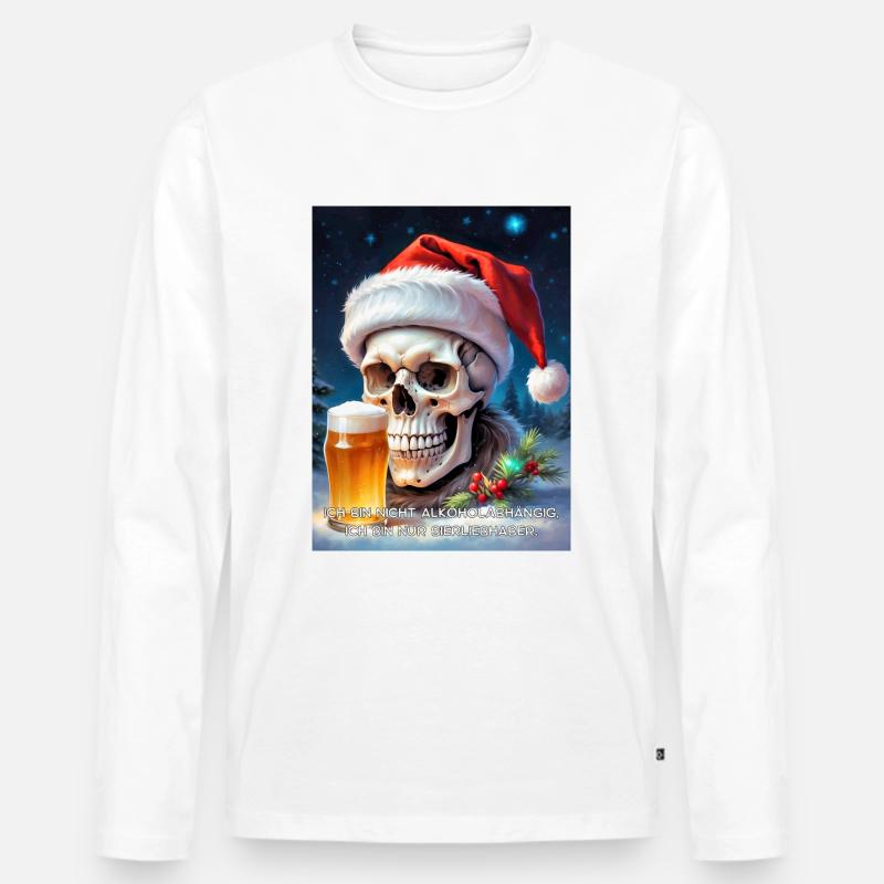 Weihnachten Skull Bier 2.10 - Männer Premium Bio Langarmshirt - Weiß