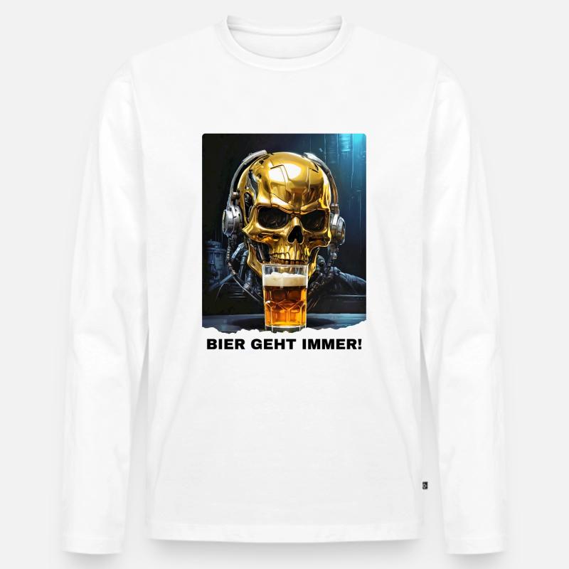 Bier Experte Skull 1.1 - Männer Premium Bio Langarmshirt - Weiß