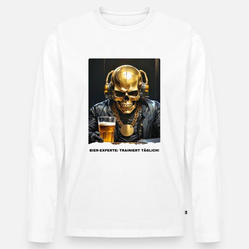 Bier Experte Skull 1.8 - Männer Premium Bio Langarmshirt - Weiß