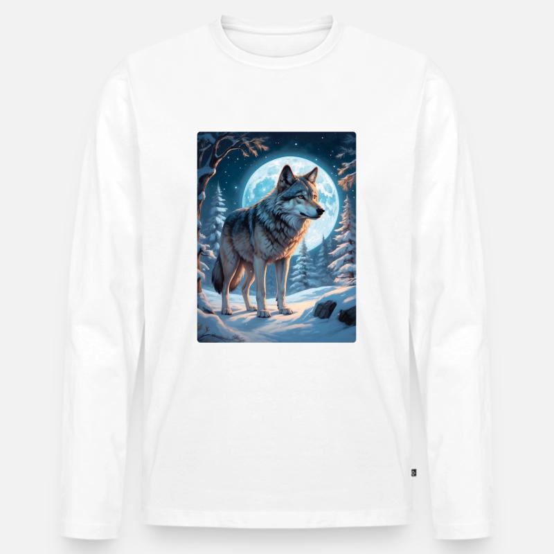 Winterlandschaft Wolf 1.12 - Männer Premium Bio Langarmshirt - Weiß