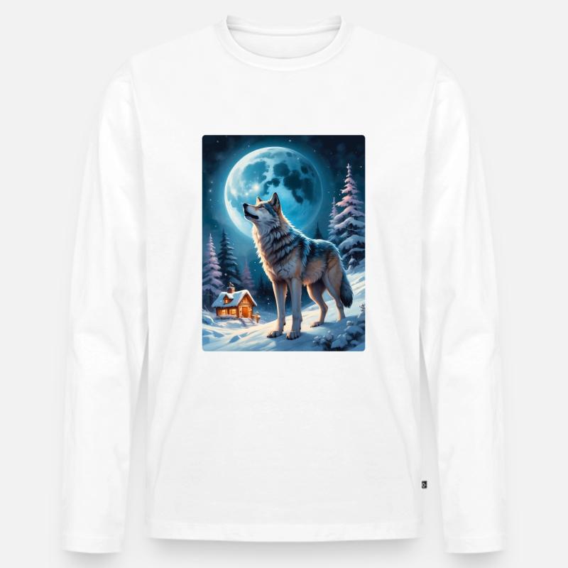 Winterlandschaft Wolf 1.6 - Männer Premium Bio Langarmshirt - Weiß