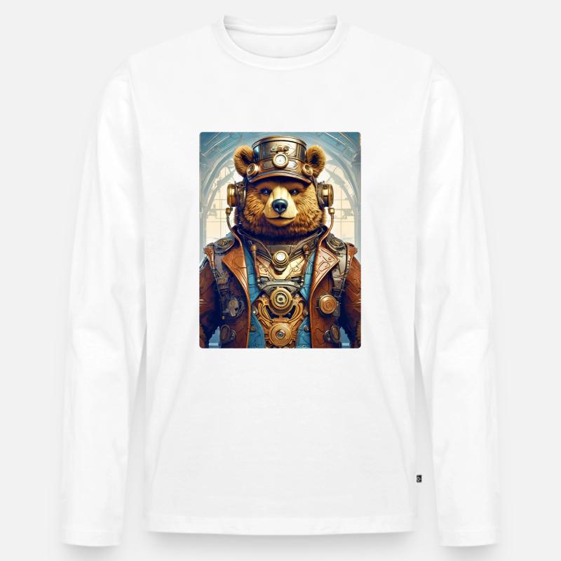Steampunk Bär 1.8 - Männer Premium Bio Langarmshirt - Weiß
