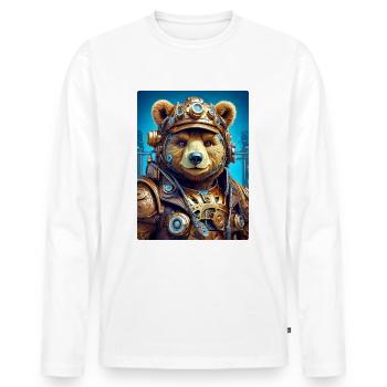 Steampunk Bear 1.1 - Men's Premium Organic Long Sleeve Shirt - white - Front - Nico (187cm)