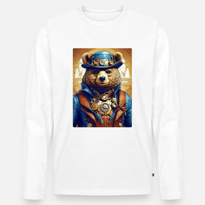 Steampunk Bär 1.9 - Männer Premium Bio Langarmshirt - Weiß