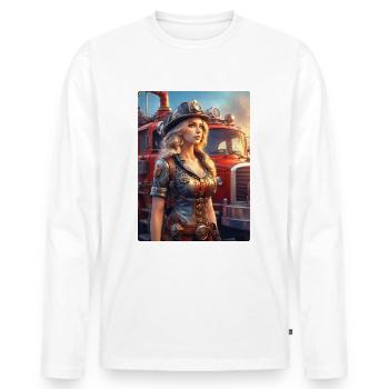 Femme pompier steampunk 1.2 - T-shirt manches longues Premium bio Homme - blanc - Devant - Nico (187cm)