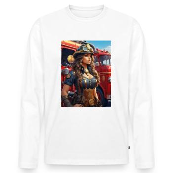 Steampunk Firefighter Woman 1.4 - Men's Premium Organic Long Sleeve Shirt - white - Front - Nico (187cm)