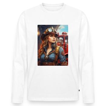 Steampunk Firefighter Woman 1.8 - Men's Premium Organic Long Sleeve Shirt - white - Front - Nico (187cm)
