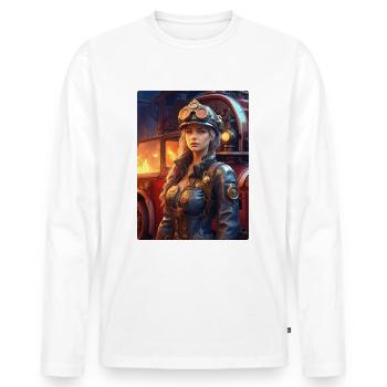 Steampunk Firefighter Woman 1.9 - Männer Premium Bio Langarmshirt - Weiß - Vorne - Nico (187cm)