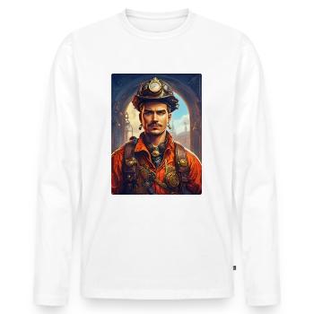 Steampunk Firefighter Man 1.4 - Men's Premium Organic Long Sleeve Shirt - white - Front - Nico (187cm)