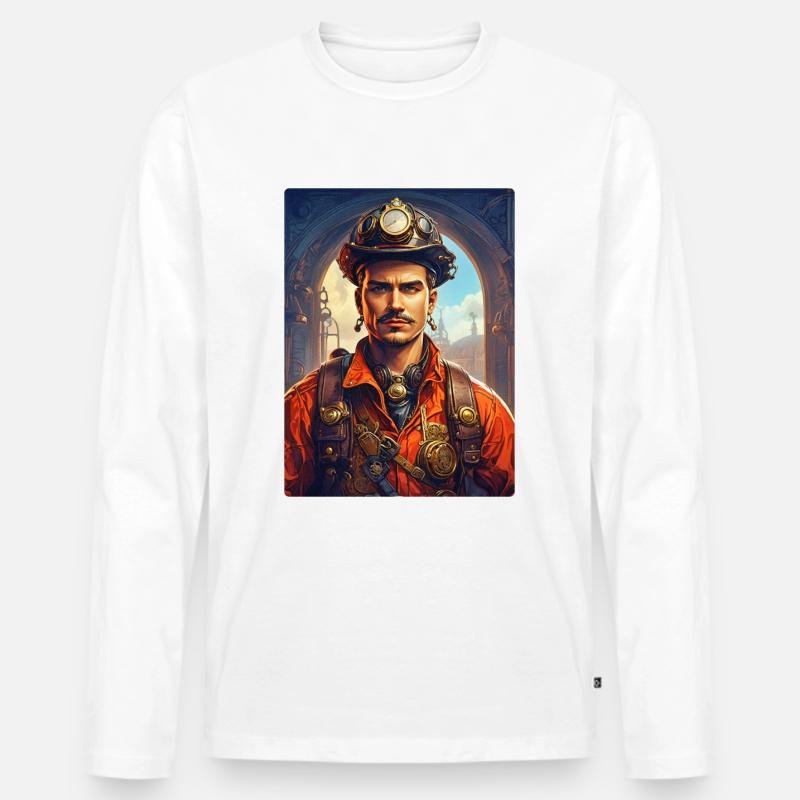 Steampunk Firefighter Man 1.4 - Männer Premium Bio Langarmshirt - Weiß