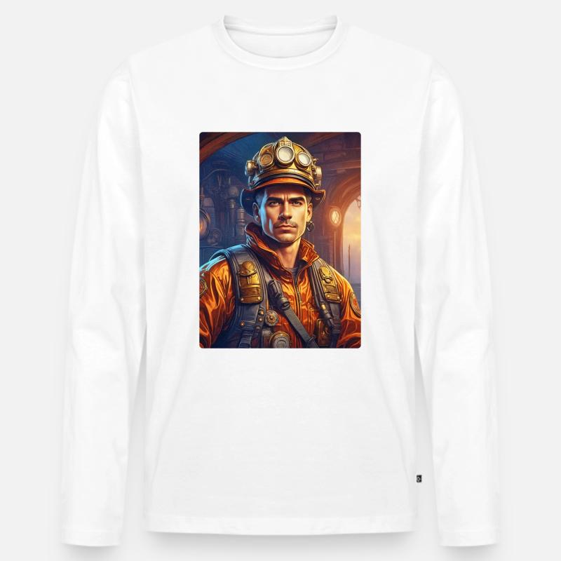 Steampunk Firefighter Man 1.6 - Männer Premium Bio Langarmshirt - Weiß