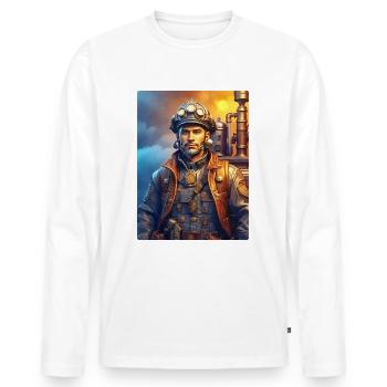 Steampunk Firefighter Man 1.3 - Men's Premium Organic Long Sleeve Shirt - white - Front - Nico (187cm)