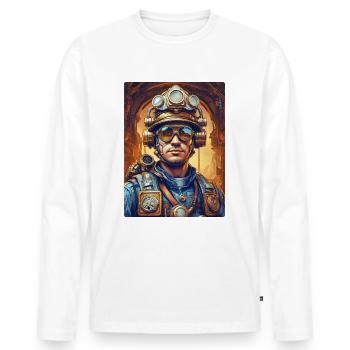 Steampunk Firefighter Man 1.10 - Men's Premium Organic Long Sleeve Shirt - white - Front - Nico (187cm)