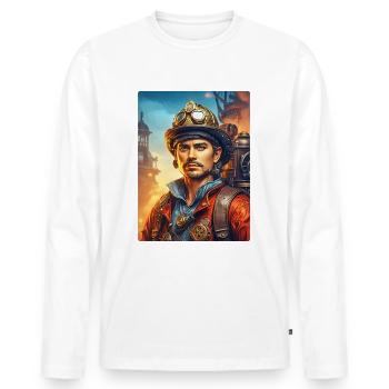Pompier Steampunk 1.19 - T-shirt manches longues Premium bio Homme - blanc - Devant - Nico (187cm)