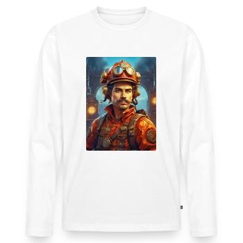 Steampunk Firefighter Man 1.32 - Männer Premium Bio Langarmshirt - Weiß - Vorne - Nico (187cm)