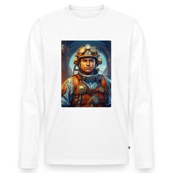 Steampunk Firefighter Man 1.25 - Men's Premium Organic Long Sleeve Shirt - white - Front - Nico (187cm)