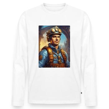 Steampunk Firefighter Man 1.17 - Männer Premium Bio Langarmshirt - Weiß - Vorne - Nico (187cm)